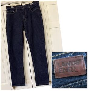 Lands' End Square Rigger Men's 34 Dark Wash Straight Jeans Slim Fit Stretchy